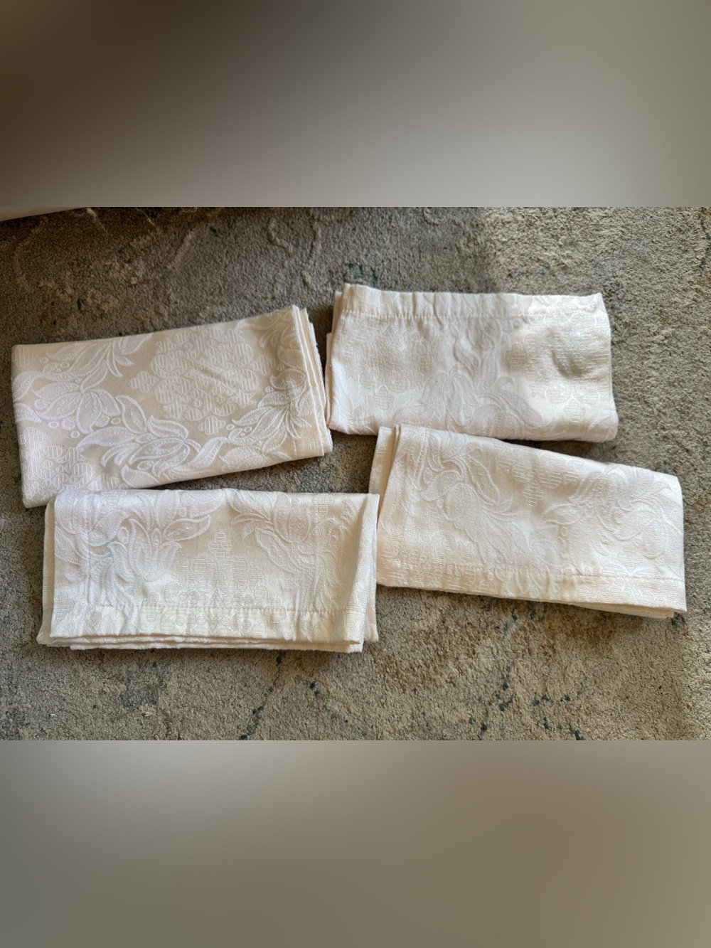 Set of 4 Waterford Embossed Floral Napkins - Pale Cream